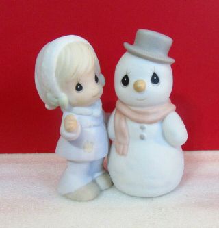 Precious Moments Little Girl With Snowman Friend Figurine