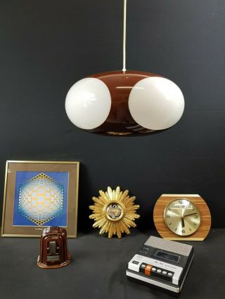 Ufo Lamp Vintage By Luigi Colani - Pop Art Design 70 - Brown With White Windows