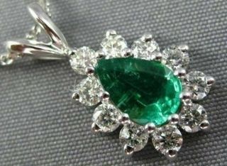 . 96ct Diamond & Aaa Colombian Emerald 14k White Gold Pear Shape Pendant 26078