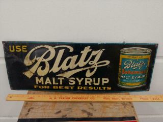 Early1900s Vintage Blatz Malt Syrup Embossed Tin Litho Sign - Milwaukee - 10x27