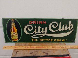 Early1900s Vintage City Club Special Embossed Tin Litho Sign - St Paul Minn - 10x27