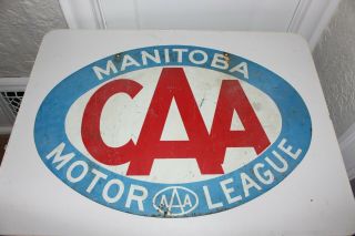 Vintage Caa Manitoba Motor League Metal Advertising Sign Tin Metal Car Auto