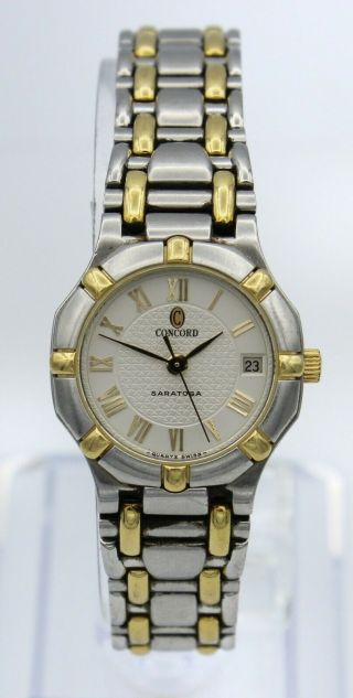 Concord Saratoga Date Watch 18k Gold Stainless Steel Ref 15.  73.  287.  G Women 