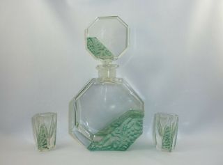 Fab Bohemian Art Deco 3pce Glass Set - Decanter (carafe),  2 Glasses Gablonz