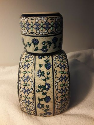 Mexican Pottery Tumble Up Water Server Carafe w/Cup Artist Signed Servin 2