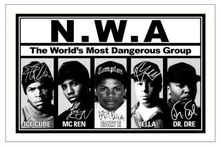 Nwa Fully Signed Photo Print Autograph Ice Cube Dr Dre Eazy - E Yella Mc Ren
