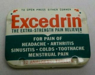 Vintage Excedrin Medical Advertising Tin Empty Pain Reliever Pills Metal Tin