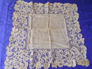 A Charming Antique Victorian Honiton Lace Handkerchief C.  1880