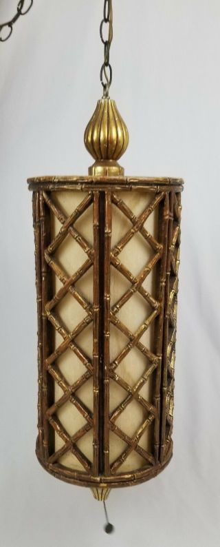 Mid - Century Faux Bamboo Chandelier Swag Light Lamp Chippendale Regency Vintage