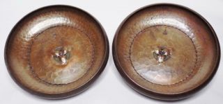 Antique Pair 2 Set Roycroft Arts Crafts Hammered Copper Tooled Bowls