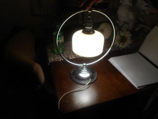 Vtg Art Deco Machine Age Round Chrome Table Lamp