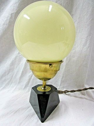 Authentic Art Deco Brass Table Lamp Milk Glass Globe Shade Bakelite