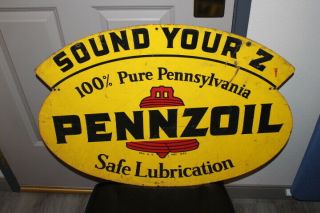 Vintage 1964 Pennzoil Motor Oil Gas Station 2 Sided 31 " Metal Sign