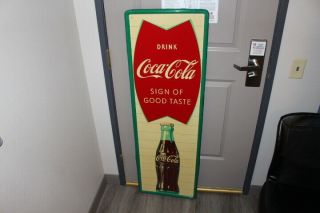Large Vintage 1960 Coca Cola Fishtail Soda Pop Gas Station 54 " Metal Sign
