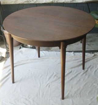 Danish Teak Wood Mid Century Modern Round Wood Dining Table Expandable,  Repaired