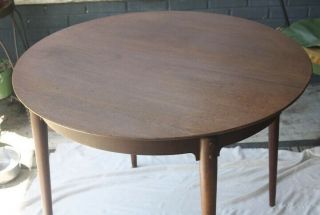 Danish Teak Wood Mid Century Modern Round Wood Dining Table Expandable,  Repaired 2