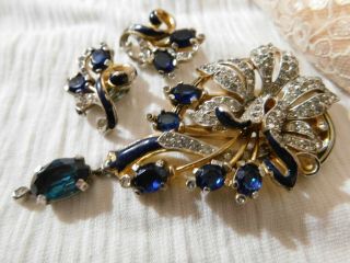 RARE Vintage Trifari Fur,  Dress Clip Set Alfred Philippe Enamel,  Sapphire Blue 2
