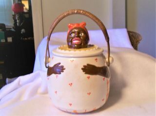 Vintage Maruhon Ware Black Americana Aunt Jemima Cookie Jar Woven Handle