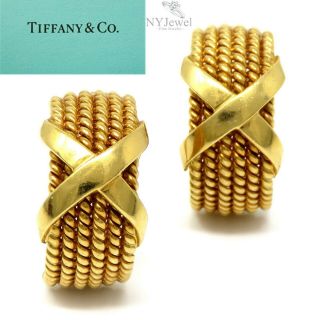 Nyjewel Tiffany & Co.  18k Gold Schlumberger Six Row X Huggy Clip On Earrings