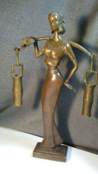 Vintage Mid Century Modern Bronze 11 " Water Woman Statue Figure Art Deco Design