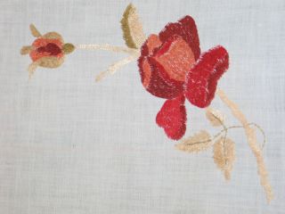 Antique Victorian Society Silk Tablecloth Roses - Hand Embroidered