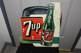 Rare Vintage 1949 7up 7 Up Soda Pop Gas Station 2 Sided 20 " Metal Flange Sign