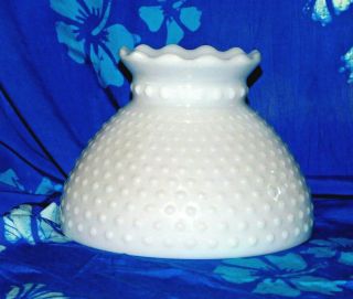 Vintage White Milk Glass Hobnail Hurricane Lamp Shade 8 " Fitter Ruffled Top