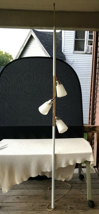 Vintage Tension Pole Floor Lamp Mid Century Modern Light Wood Atomic Retro 1960s