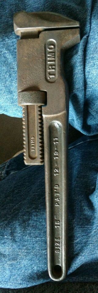 Vintage Antique Trimont Mfg Co 15  Trimo Monkey Wrench Adjustable Pat 12/19/11