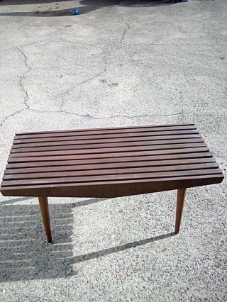 Vintage Slat Wooden Bench Coffee Table Mid Century 36 " Lx18 " Dx15 1/4 H