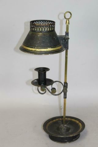 A Rare Early 19th C Tin Bouillote Candle Holder In Black & Gold Paint