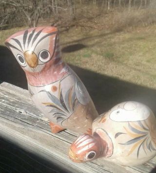 Vintage Tonala Pottery Turtle And Owl Mid Century Modernist Folk Art Design