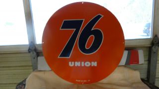 " Union 76 " Large,  Heavy Double Sided Porcelain Dealer Sign,  30 " (dated 1961)