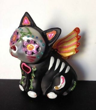 Day Of The Dead Glass Cat With Wings Christmas Ornament Style