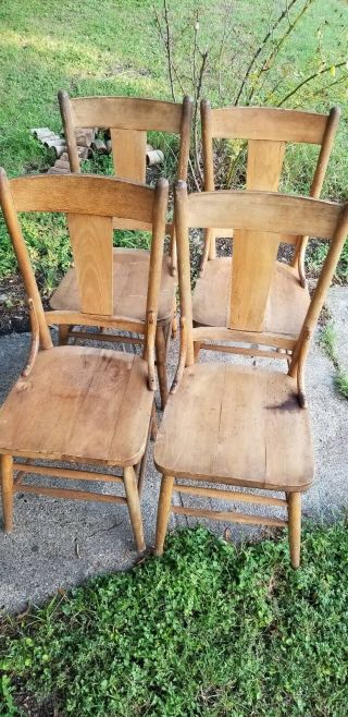 Henredon Vintage Mid Century Modern Pine Wood Slat Back Dining Chairs (4)