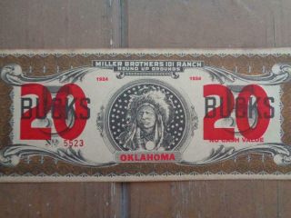 101 Ranch Miller Brothers 20 Bucks Bill Scrip Oklahoma Wild West Show Currency