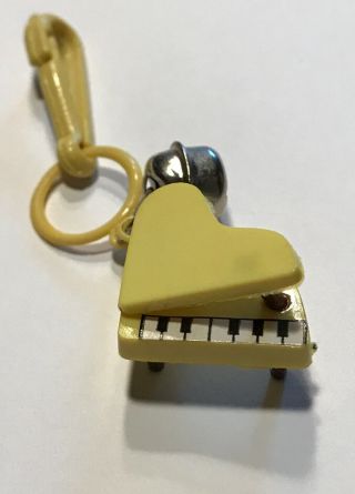 Vintage 80 ' s Plastic Bell Charm Piano Yellow W/ Clip 3
