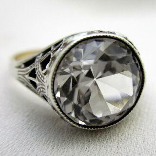 Vintage Antique Solid Yellow 18k Gold & Sterling Silver Ring 4 Ct White Sapphire