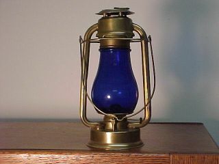 1888 C.  T.  Ham Brass Tubular Lantern No.  00 W Cobalt Gem Globe