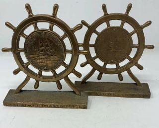 Pair 1927 Brass Bookends Made From Actual Parts Old Ironsides / Uss Constitution