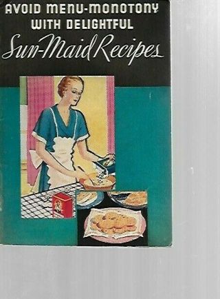 Dd - Vintage 1932 Sun - Maid Recipes With Raisins Cookbook Booklet Sunmaid Illust