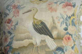 Authentic Handwoven Antique AUBUSSON Tapestry Pillow Cover HERON UU891 3