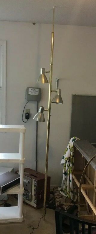 Vintage Tension Pole Floor Lamp Mid Century Modern Metal 3 Way 60s Retro