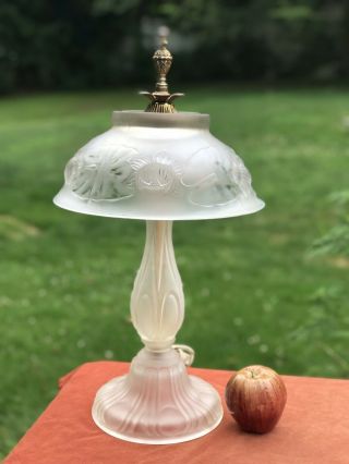 Vintage Antique Art Nouveau Frosted Glass Table Lamp Pomegranate Motif Mid C