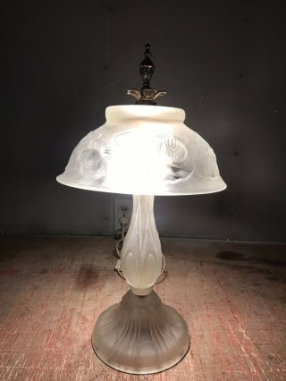 Vintage Antique Art Nouveau Frosted Glass Table Lamp Pomegranate Motif Mid C 2