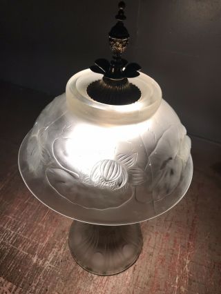 Vintage Antique Art Nouveau Frosted Glass Table Lamp Pomegranate Motif Mid C 3