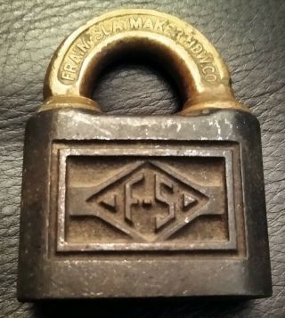 Vintage Rustic F - S Hdw Co.  Inc Padlock Lock No Key Steel Made In Usa Embossed