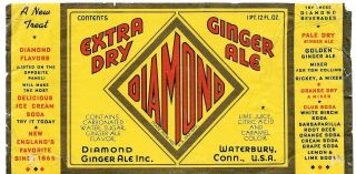 United States,  Old Ginger Ale Label,  Diamond Ginger Ale Inc.  Waterbury Conn.  Us