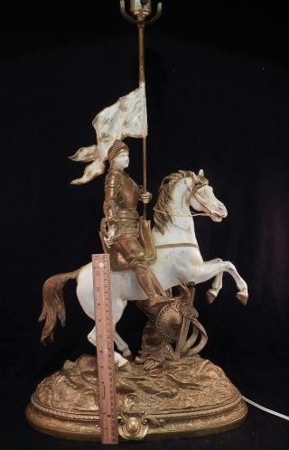 Large Vintage French Sculpture Lamp Light St.  Joan Of Arc On Horseback Signed