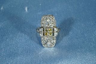 Antique French Art Deco 14k Gold Silver Set Old Cut Diamond Ring